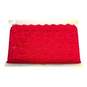 Vintage Large LOT Thick Wide Red Floral Lace Trim Fabric - 5.5" Scallop Lingerie